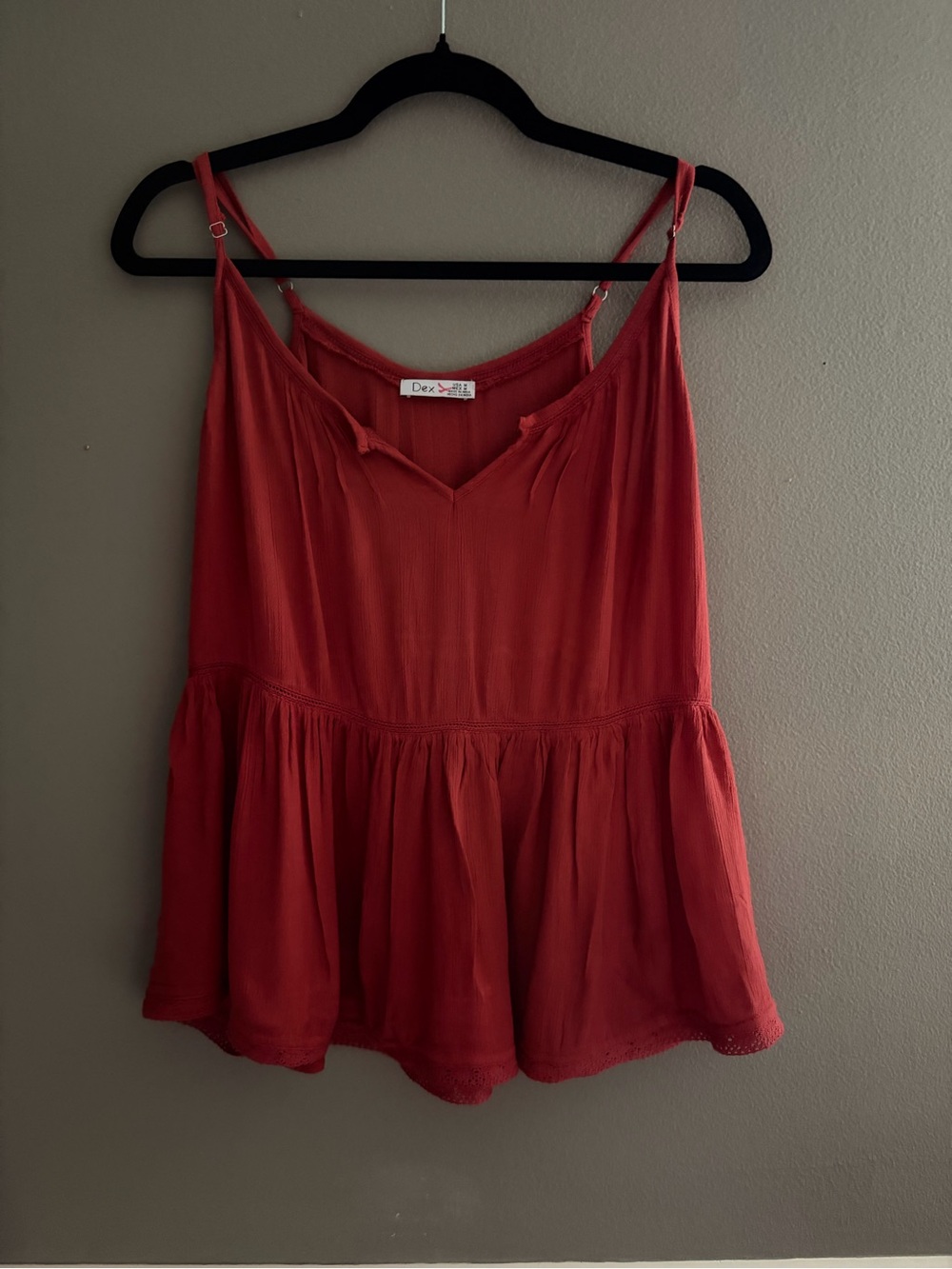 Dex Burnt Orange Babydoll Cami Tank Top Medium Adjustable Straps Flowy Peplum